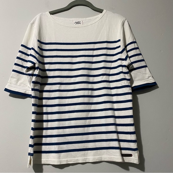 Journal Standard men's white/blue border T-shirt, Japan size M (US S) - Picture 1 of 7